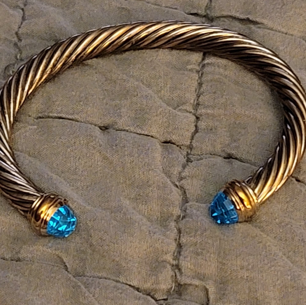 David Yurman Cable Bracelet with Blue Topaz in Silver with 14K Gold, 5mm